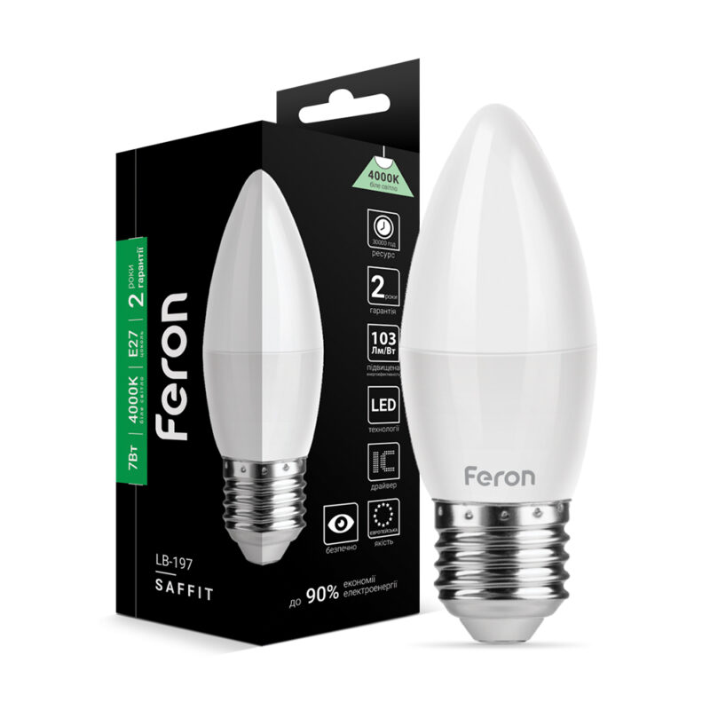 Лампа світлодіодна LED Feron C37 7W E27 4000K LB-197