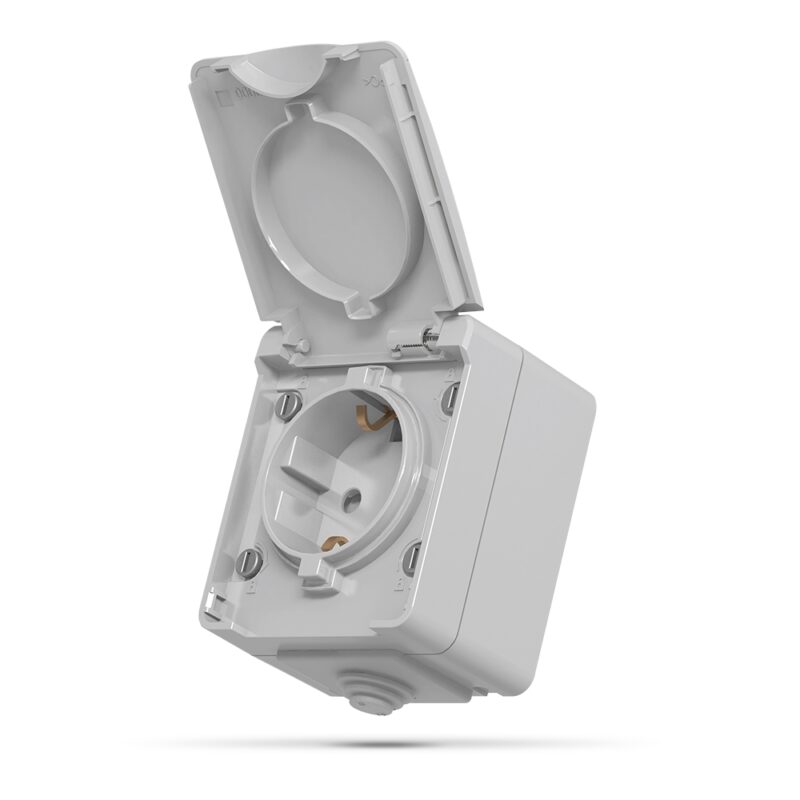 Розетка одинарна із заземленням зовнішня IP65 сіра Videx Binera