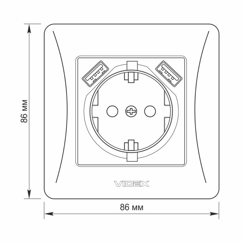 Розетка одинарна із заземленням та 2USB кремова Videx Binera