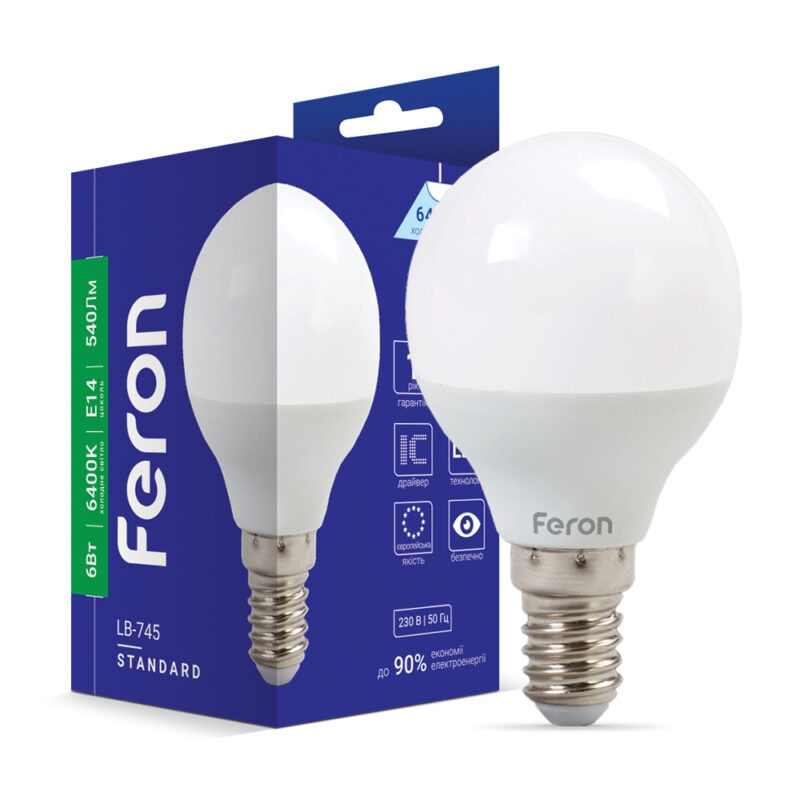 Лампа світлодіодна LED Feron G45 6W E14 6400K LB-745
