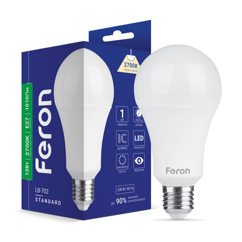 Лампа світлодіодна LED Feron A60 12W E27 2700K LB-702