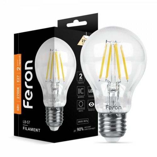 Світлодіодна філаментна лампа LB-63 A60 6W Тепле біле світло 2700K цоколь E27 Filament Feron