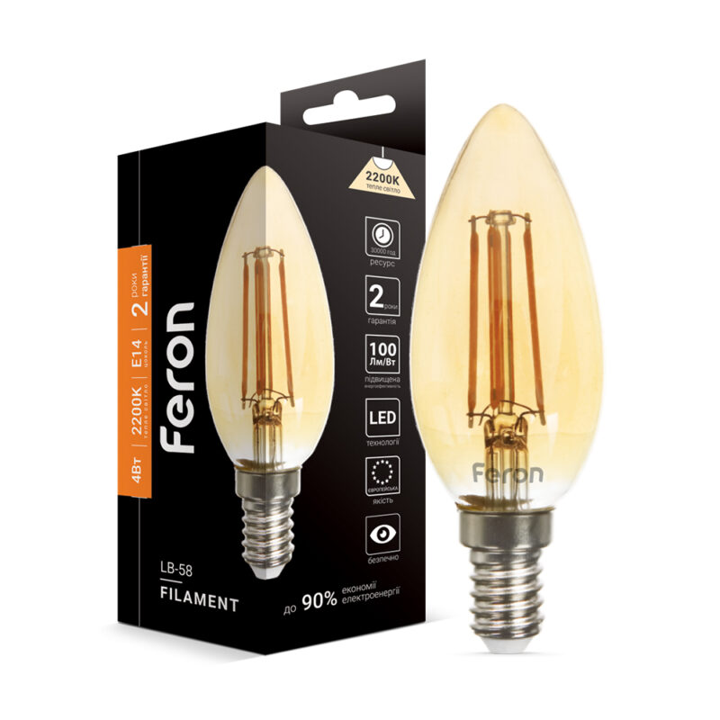 Філаментна світлодіодна лампа LED Feron C37 4W E14 2200K LB-58 Filament золото