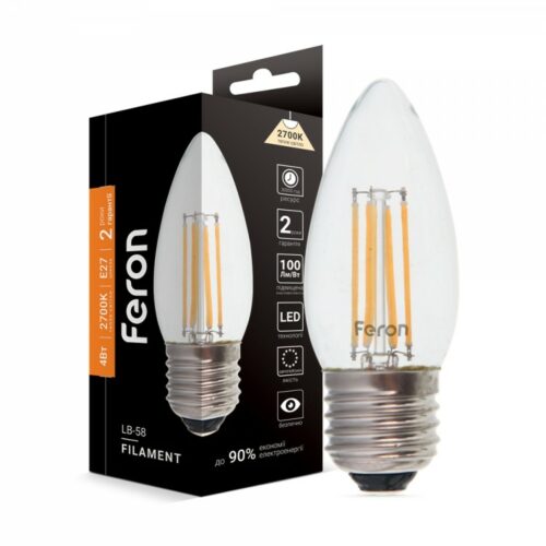 Лампа LED 4W 2700K E27 С37 Filament Feron