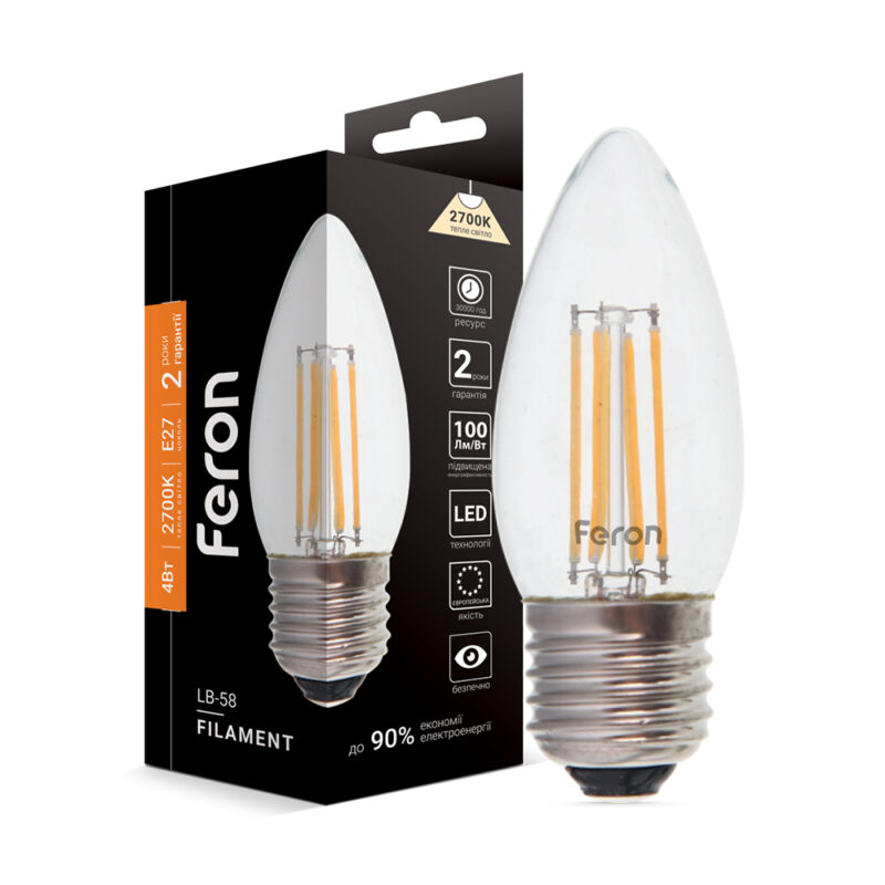 Лампа LED 4W 2700K E27 С37 Filament Feron