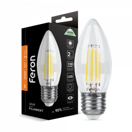 Лампа LED 4W 4000K E27 С37 діммерна Filament Feron