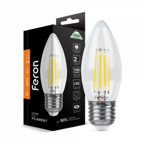 Лампа LED 4W 4000K E27 С37 димерна Filament Feron