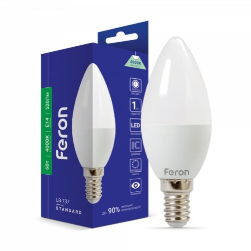 Лампа світлодіодна LED Feron C37 6W E14 4000K LB-737