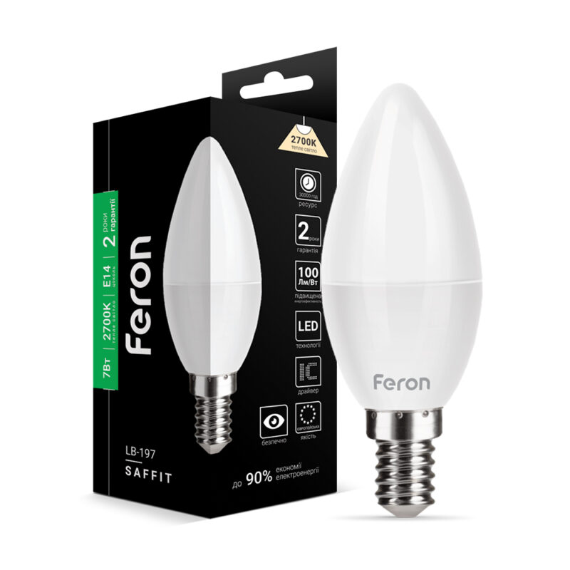 Лампа світлодіодна LED Feron C37 7W E14 2700K LB-197