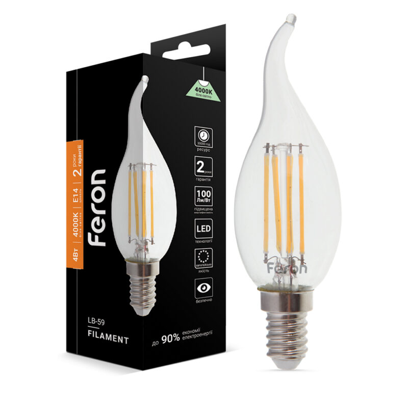 Філаментна світлодіодна лампа LED Feron CF37 4W E14 4000K LB-59 Filament