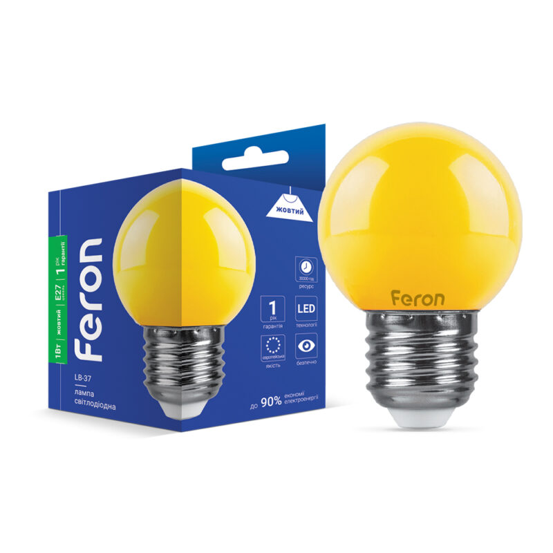 Лампа світлодіодна LED Feron G45 1W E27 LB-37 жовта