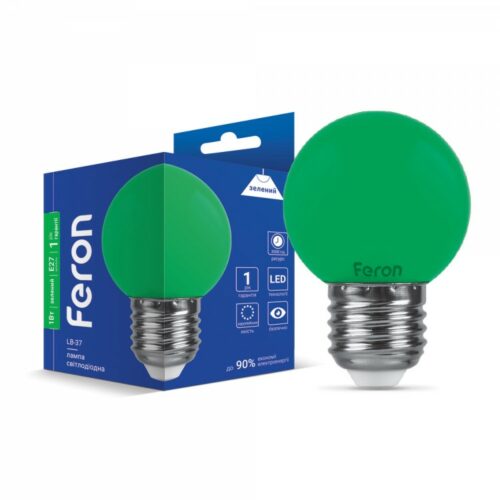 Лампа LED 1W E27 G45 зелена Feron