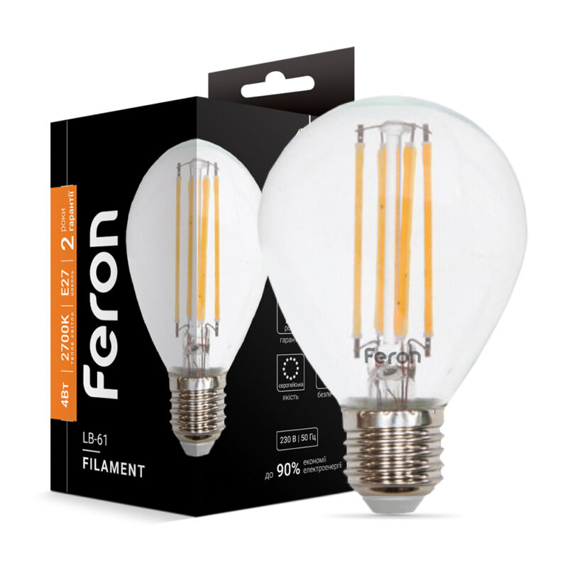 Філаментна світлодіодна лампа LED Feron G45 4W E27 2700K LB-61 Filament