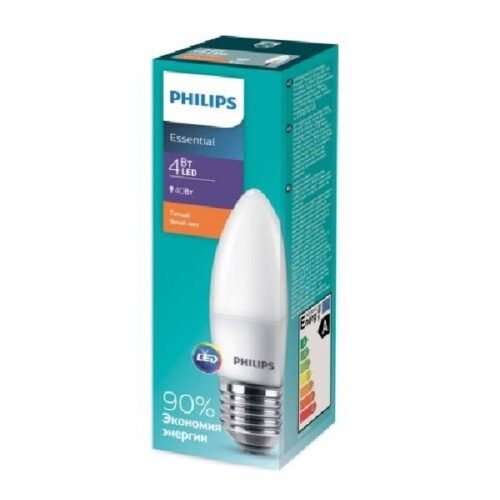 Лампа LED 4W 2700K E27 C37 Philips