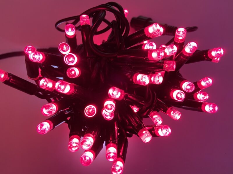 Гірлянда вулична String 10 м 100 LED + FLASH рожева, чорний дріт