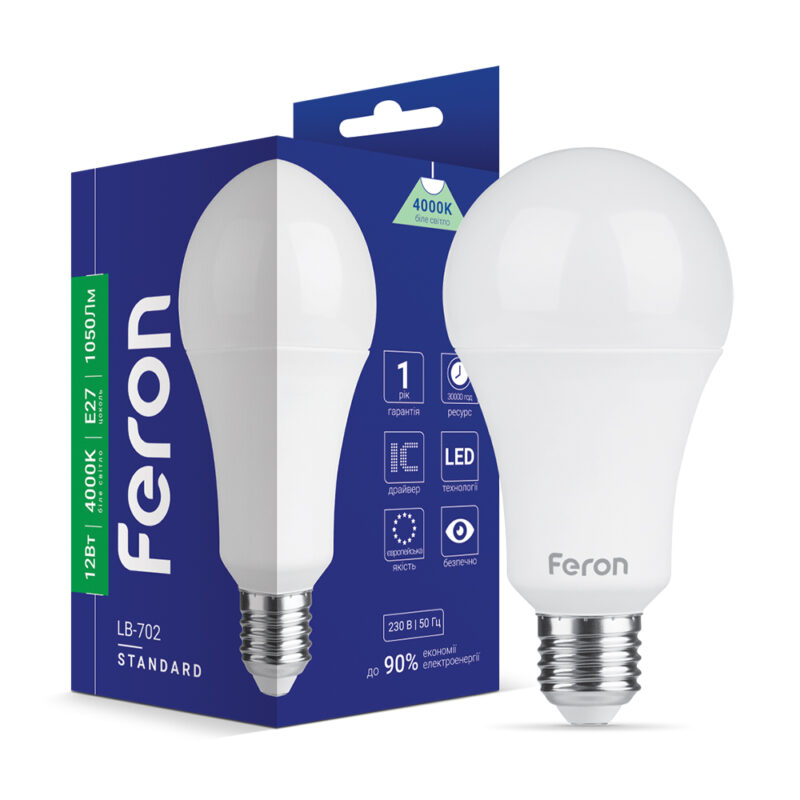 Лампа світлодіодна LED Feron A60 12W E27 4000K LB-702