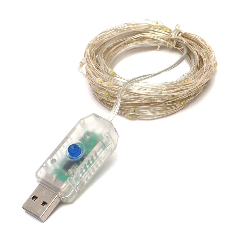 Гірлянда Краплі роси 100 LED, 220В + USB, 10 метрів, синій колір + FLASH