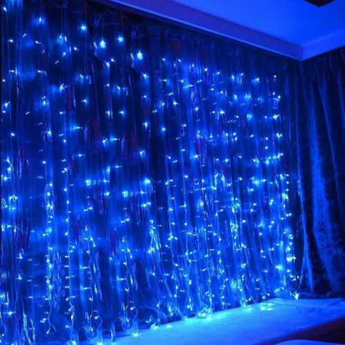 Гірлянда вулична Curtain штора 3х3м, синя та білий флеш, білий провід