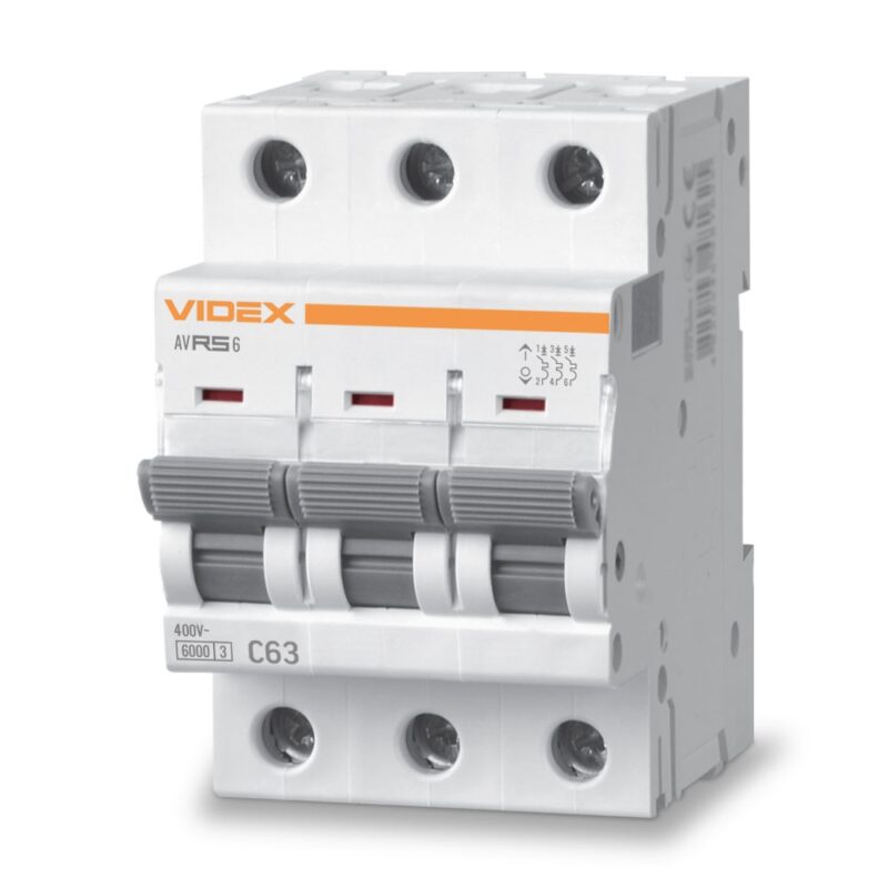 Автоматичний вимикач Videx RS6 3p 63А 6кА С VF-RS6-AV3C63