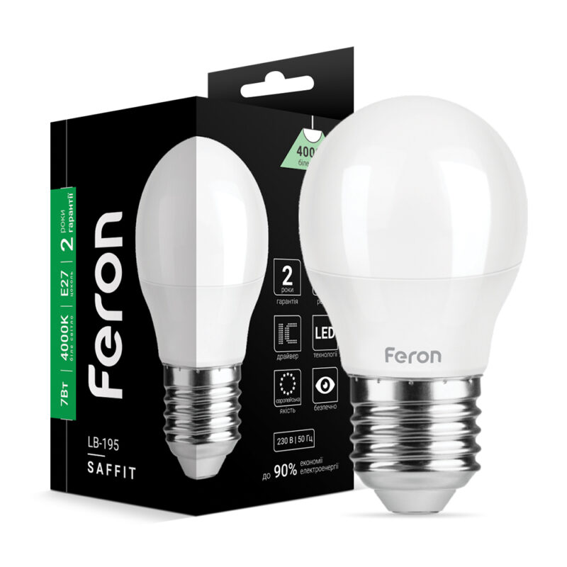 Лампа світлодіодна LED Feron G45 7W E27 4000K LB-195