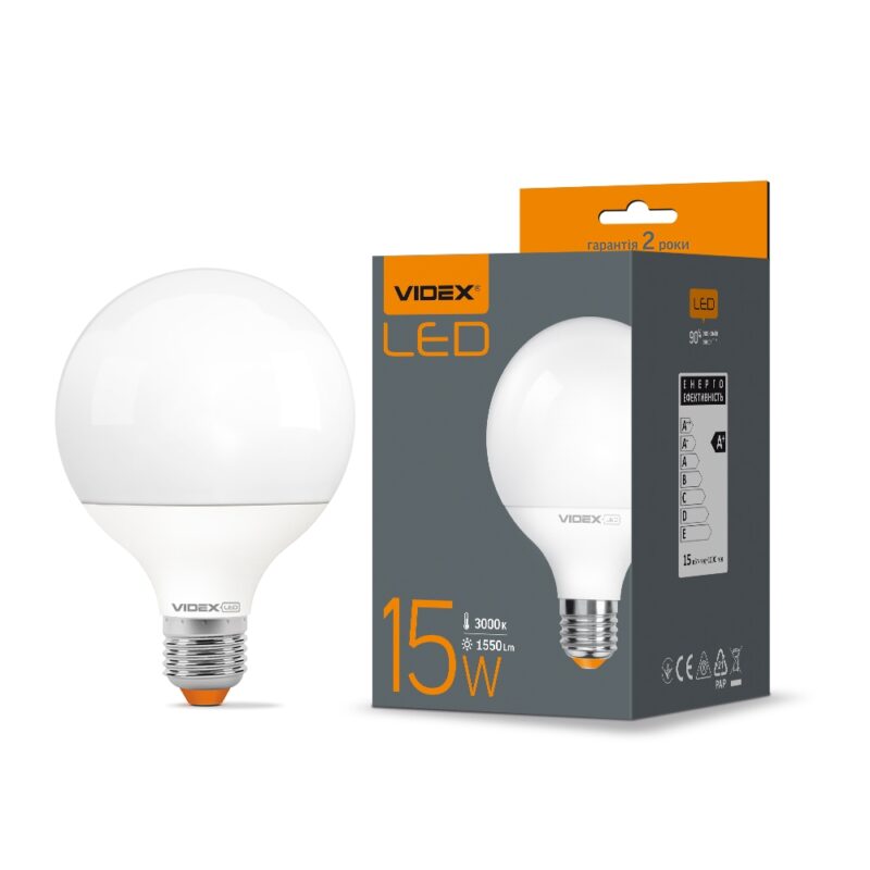 Лампа світлодіодна LED VIDEX  G95e 15W E27 3000K VL-G95e-15273