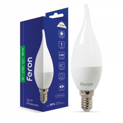 Лампа світлодіодна LED Feron CF37 6W E14 2700K LB-737 свічка на вітру