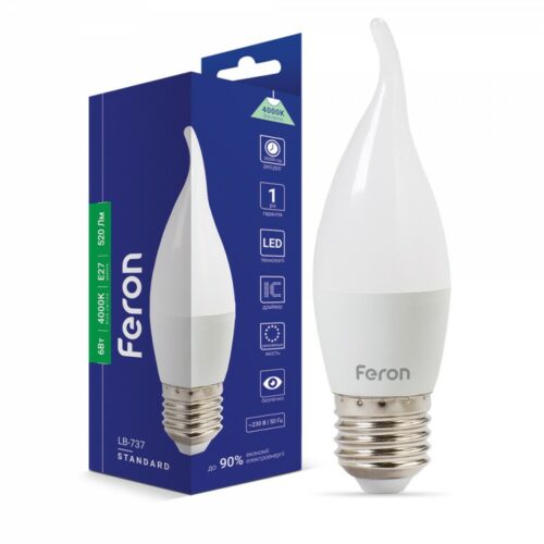 Лампа Feron CF37 6W E27 4000K LB-737 свічка на вітру
