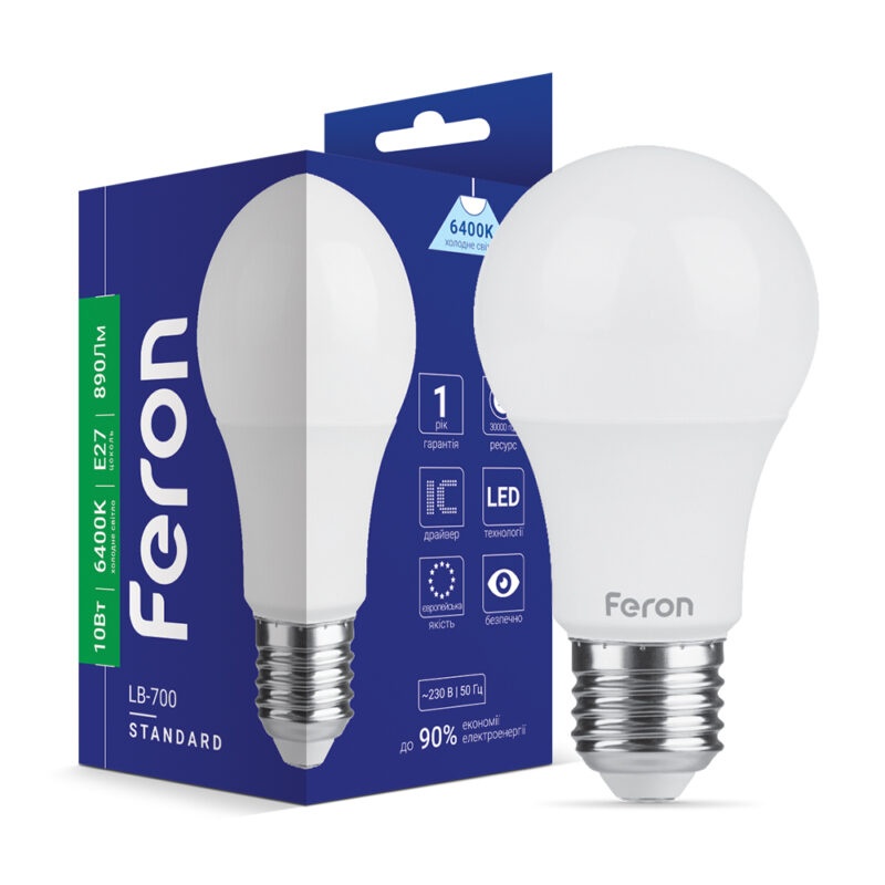 Лампа світлодіодна LED Feron A60 10W E27 6400K LB-700