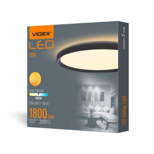Світильник LED VIDEX 18W 4000K з декоративною підсвіткою чорний VL-DL3R-184B