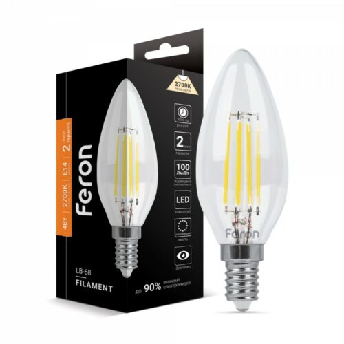 Філаментна світлодіодна лампа LED Feron C37 4W E14 2700K LB-68 Filament діммерна