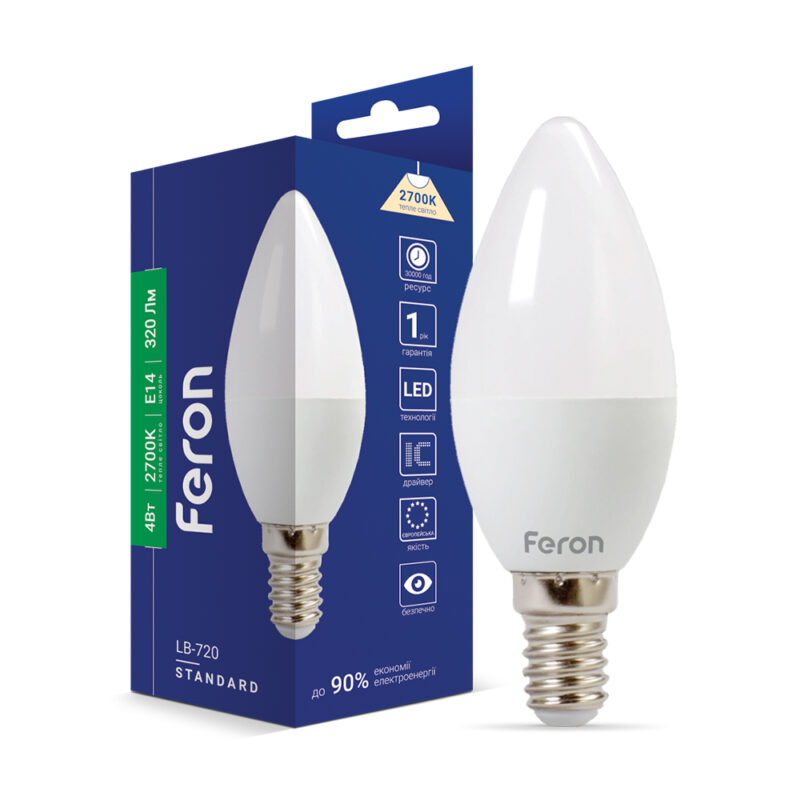 Лампа світлодіодна LED Feron C37 4W E14 2700K LB-720