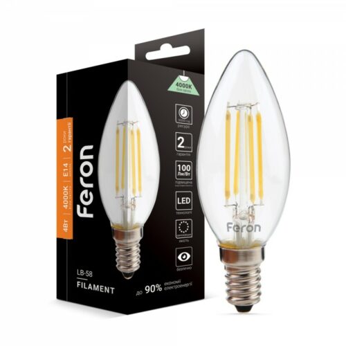 Філаментна світлодіодна лампа LED Feron C37 4W E14 4000K LB-58 Filament