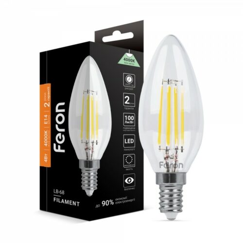 Філаментна світлодіодна лампа LED Feron C37 4W E14 4000K LB-68 Filament діммерна