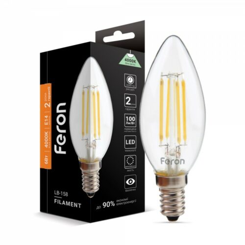 Філаментна світлодіодна лампа LED Feron C37 6W E14 4000K LB-158