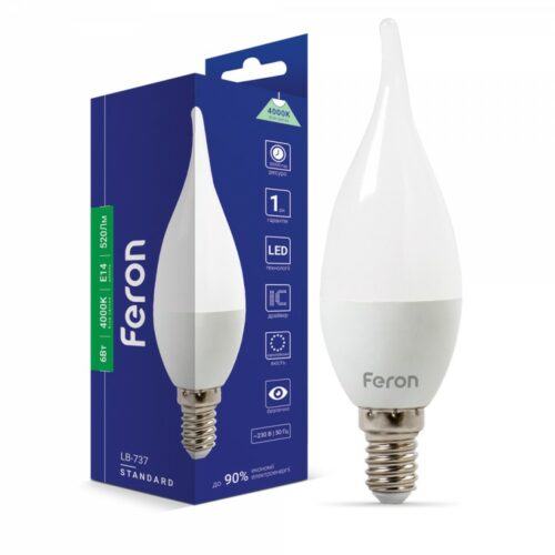 Лампа світлодіодна LED Feron CF37 6W E14 4000K LB-737 свічка на вітру