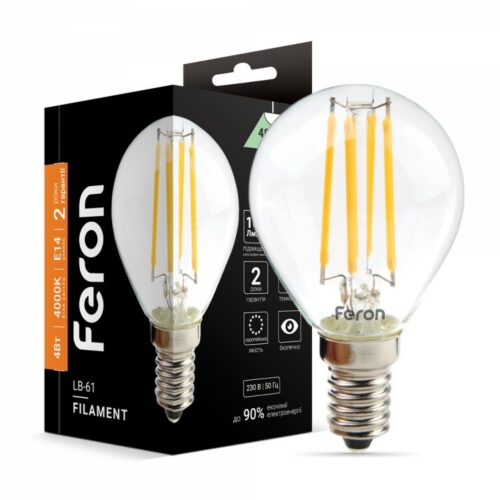 Філаментна світлодіодна лампа LED Feron 4W E14 4000K LB-61