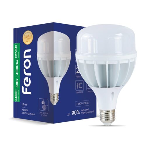 Лампа світлодіодна LED Feron 50W Е27-E40 6400K LB-65