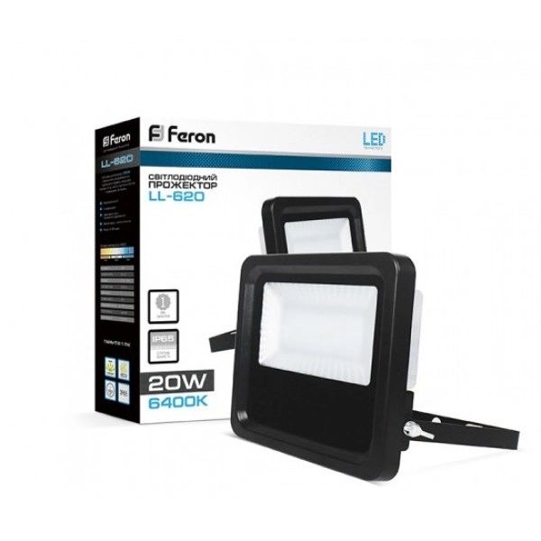 Прожектор LED Feron 20W 6400K чорний IP 65 LL-620