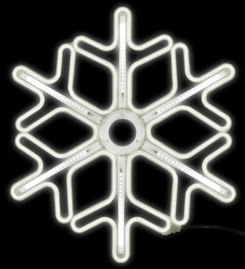 Світлодіодна вулична новорічна фігура Сніжинка 40х40 см з неону та з ефектом падаючої LED краплі, Біла