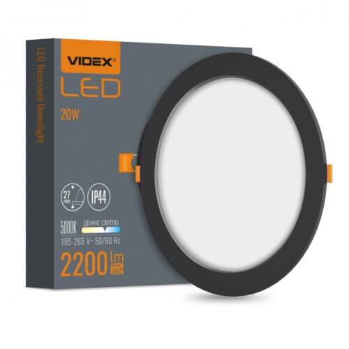 Світильник вбудований LED Videx Back 20W 5000K круглий чорний VL-DLBR-205B
