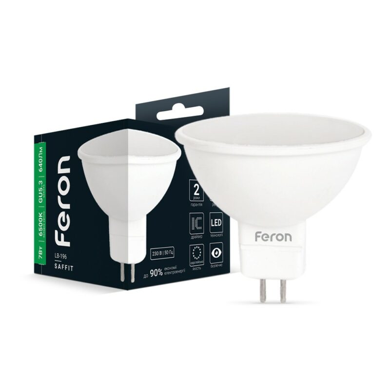 Лампа світлодіодна LED Feron MR16 7W GU5,3 6500K LB-196