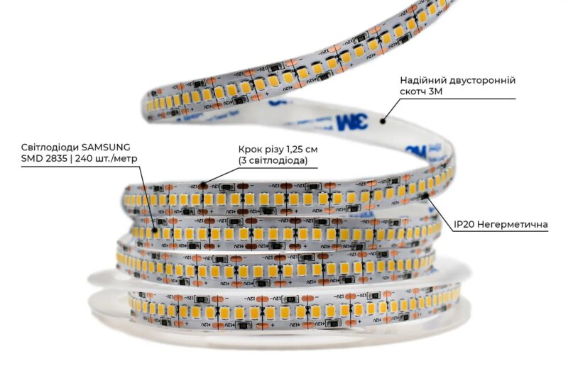LED стрічка PROLUM™ 12V 19W 2835240 IP20 Series "SG", Нейтральний-Білий (3800-4300K)