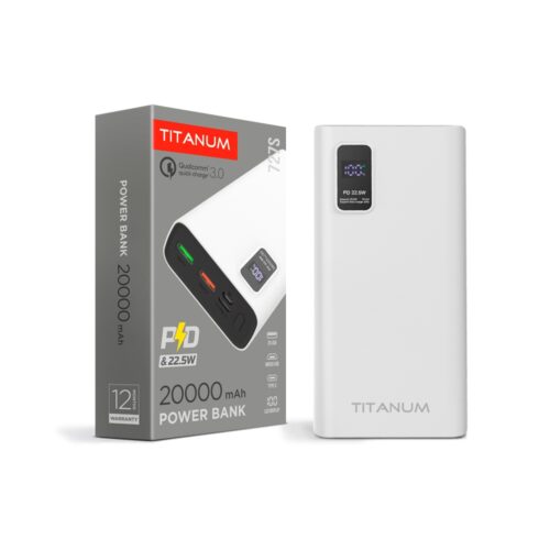 Повербанк Titanum 20000mAh QC+PD 22,5W білий TPB-727S-W