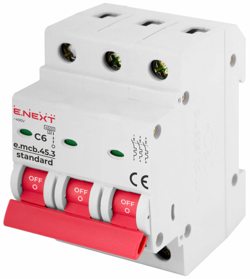 Вимикач автоматичний Enext C6 3p 4,5kA (e.mcb.stand.45.3.C6)