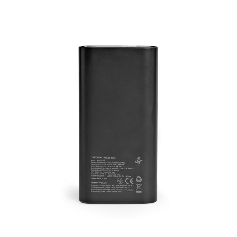Повербанк Videx VPB-320-B 20000mAh 22.5W QC+PD Чорний