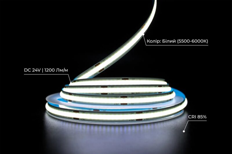 Світлодіодна LED стрічка PROLUM™ 24V, СОВ, 320 LED, IP20, Series PRO, Білий (5500-6000К)