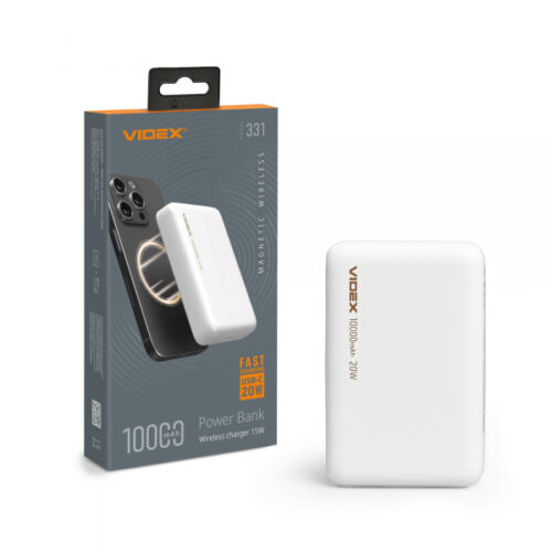 Повербанк з бездротовою зарядкою 10000mAh VIDEX VPB-331 PD20W White