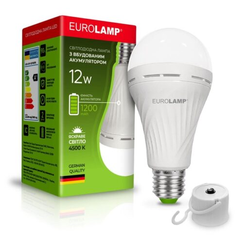 Світлодіодна акумуляторна лампа Eurolamp A70 12W E27 4500K 1200mAh LED-A70-12274 (EM)