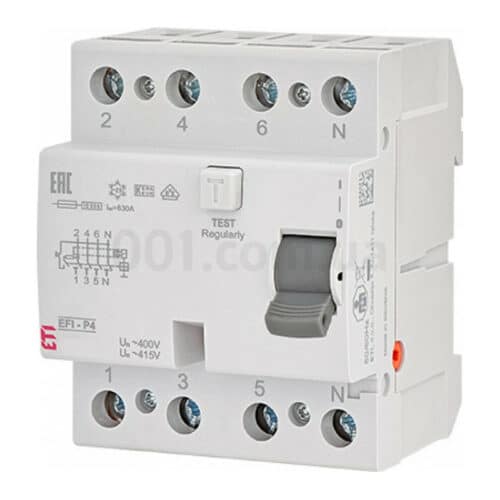 Диференційне реле (ПЗВ) EFI6-P4 4p 40А/0,03А тип AC (6kA), ETI