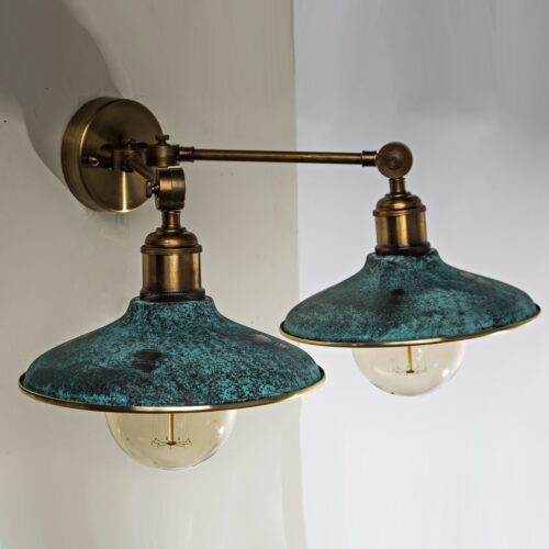 Настінне латунне бра двійне, Зелена латунь, Pikart Lights